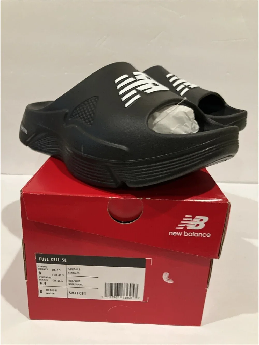 New Balance Fuel Cell Slide Men's Size  8 D Black White Recovery Sandals NEW
